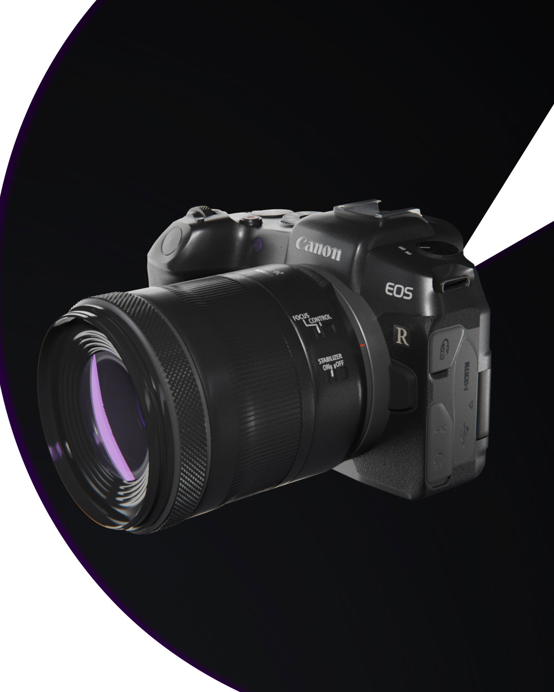 EOS R Canon camera model with 24-105mm lens, created in 3D with Blender