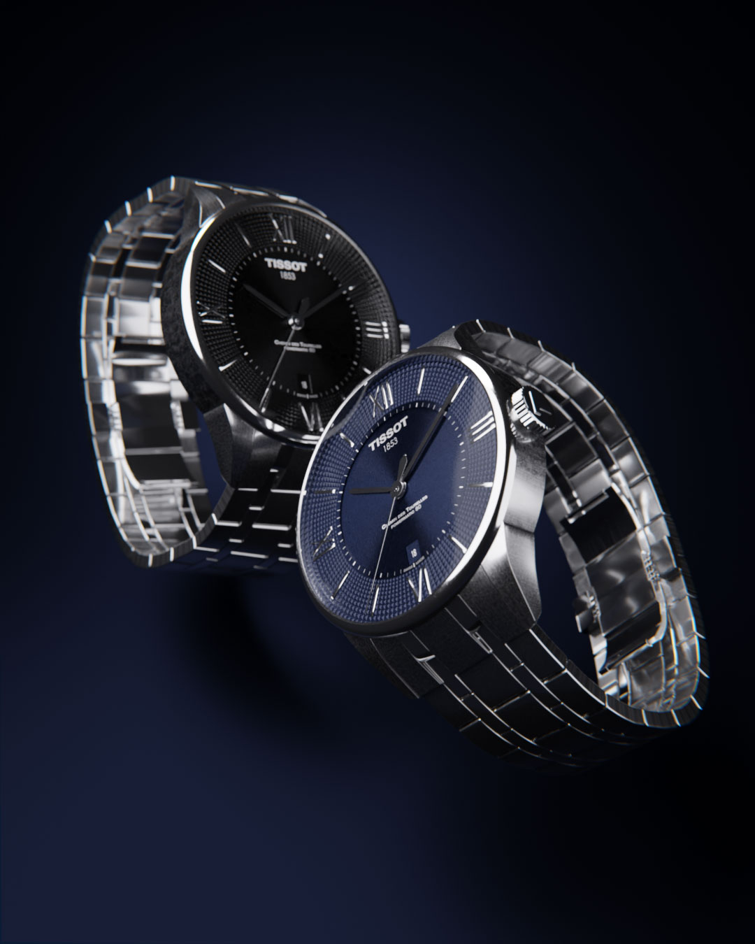 Tissot Chemin des Tourelles wristwatch, created in 3D with Blender.